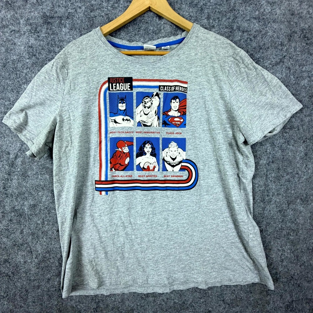 VTG DC Comics Justice League T Shirt Mens XL Gray Round Neck Class Of Heroes
